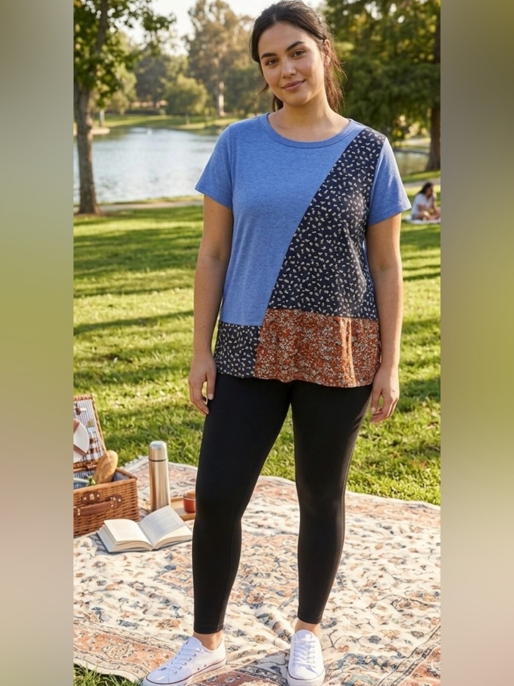 L love, short sleeve t-shirt. L, EUC, multi panel design. P2P: 23”
